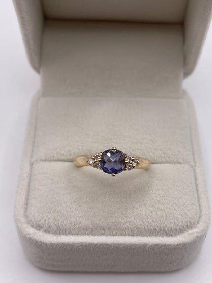 9ct gold iolite and diamond ring