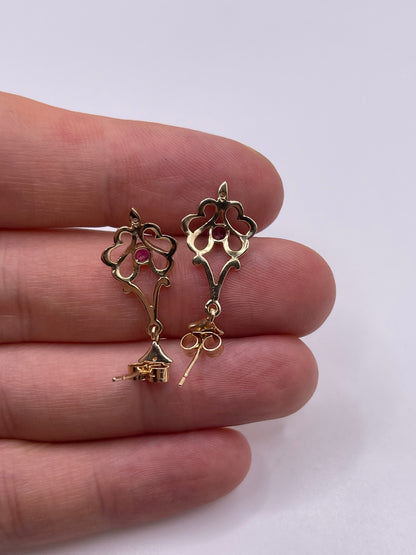 9ct gold ruby and diamond earrings