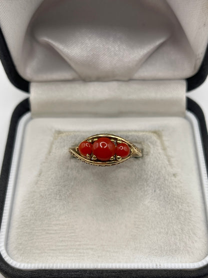 9ct gold coral ring