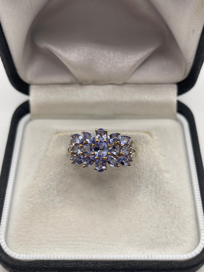 9ct gold tanzanite cluster ring