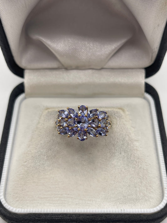 9ct gold tanzanite cluster ring