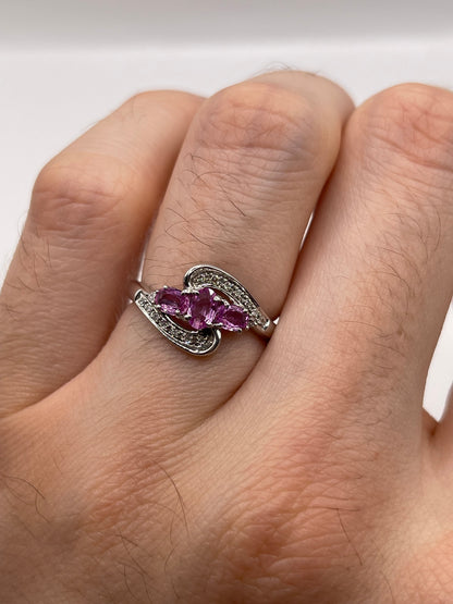 9ct white gold pink sapphire and diamond ring