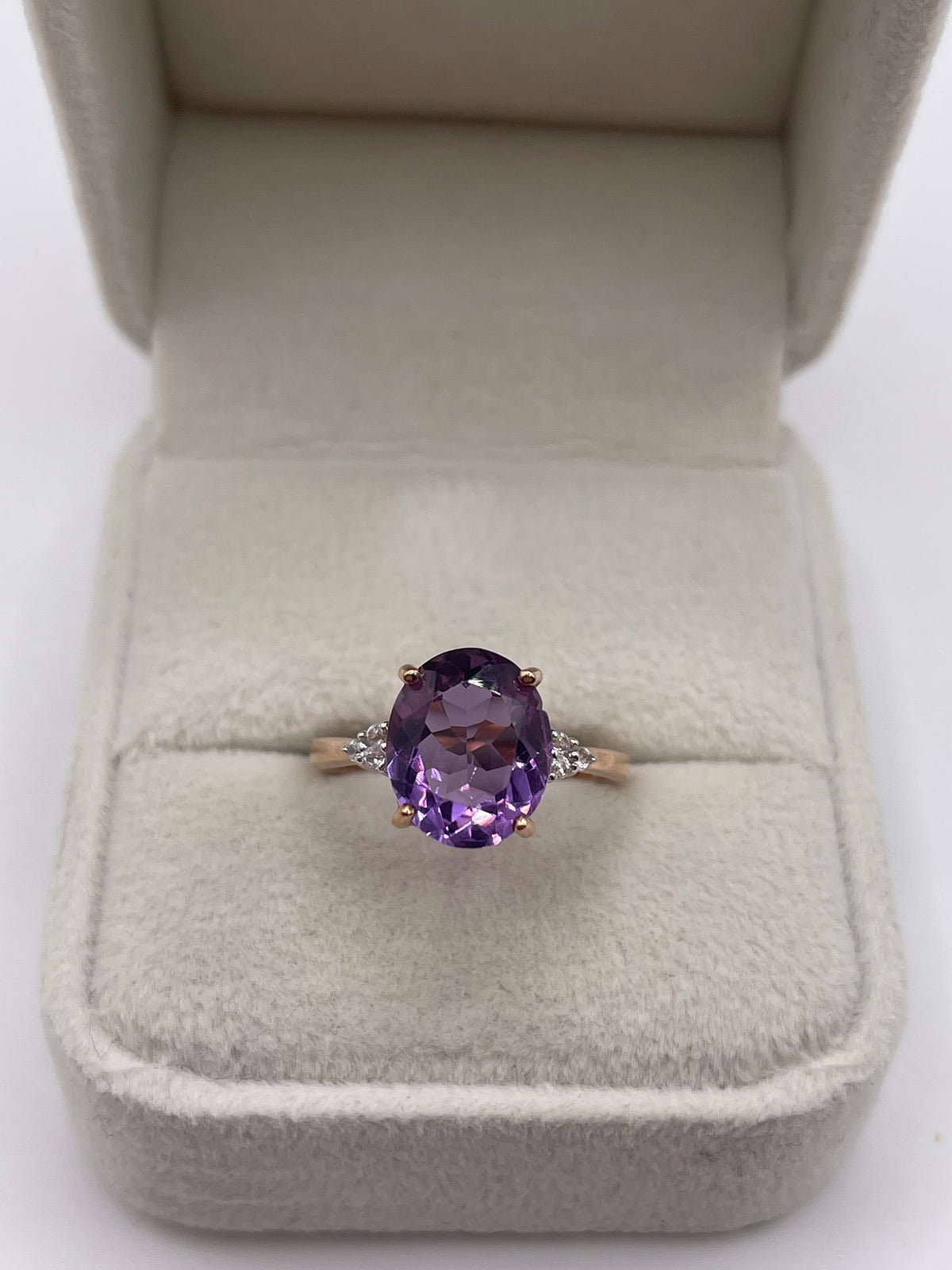 9ct rose gold amethyst and zircon ring