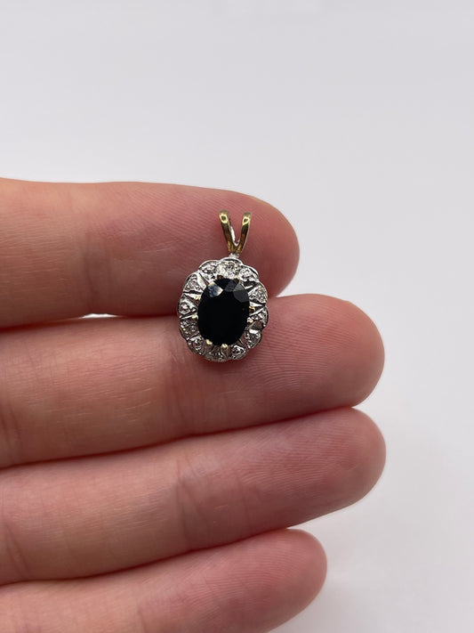 9ct gold sapphire and diamond pendant