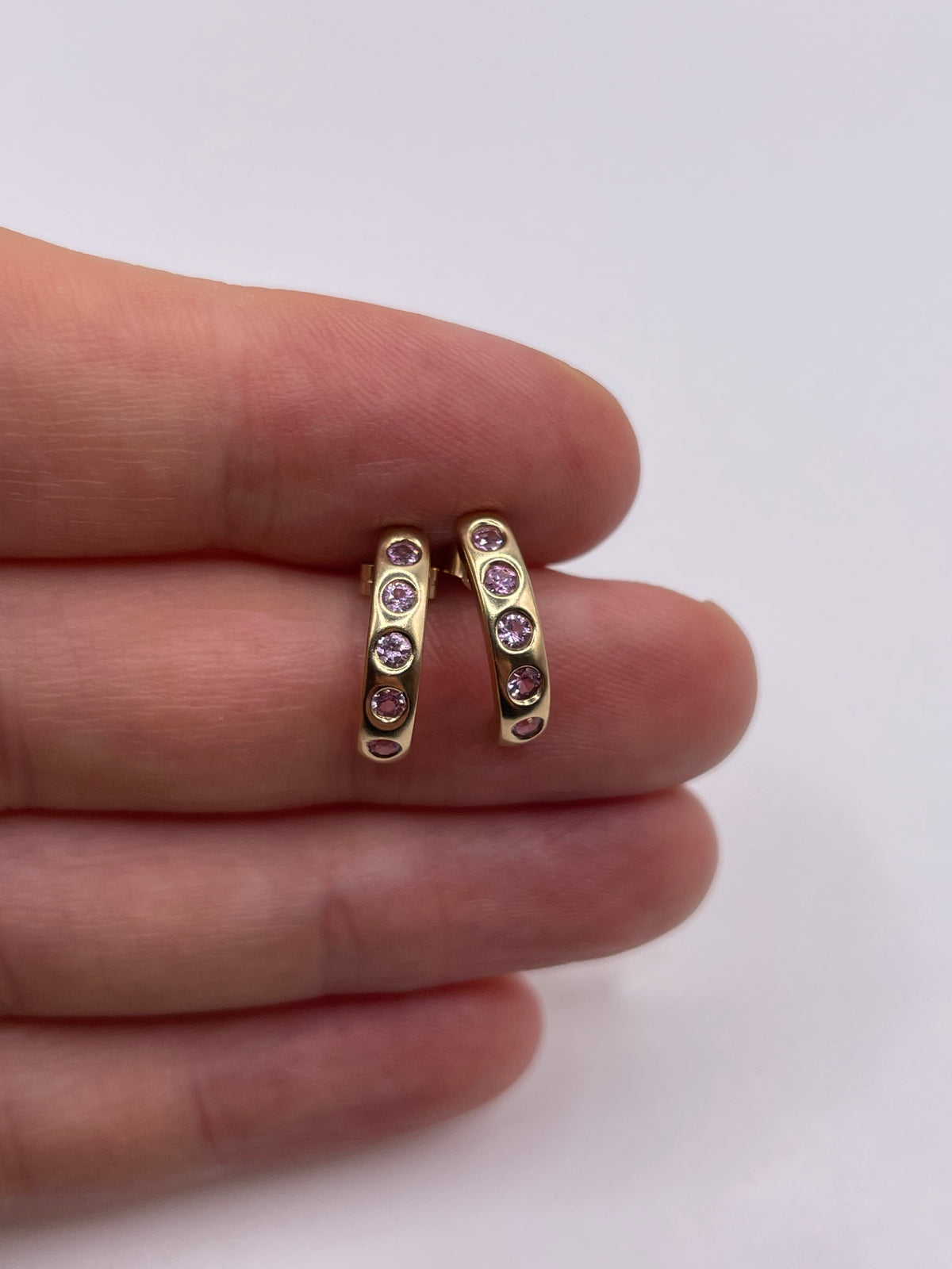 9ct gold pink topaz earrings