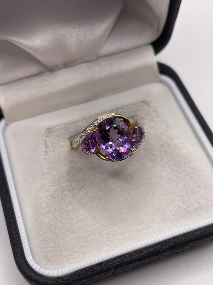 9ct gold amethyst and diamond ring