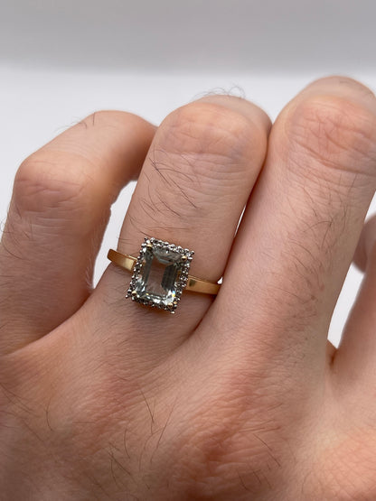 9ct gold green amethyst and diamond ring