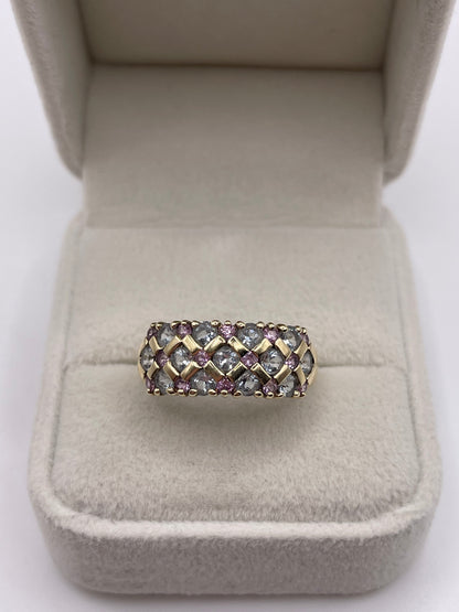9ct gold aquamarine and pink topaz ring