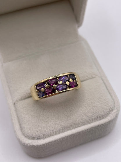 9ct gold multi gemstone cluster ring