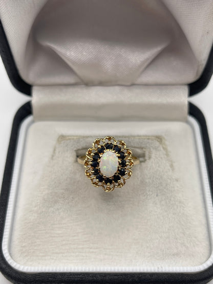 9ct gold opal and sapphire ring