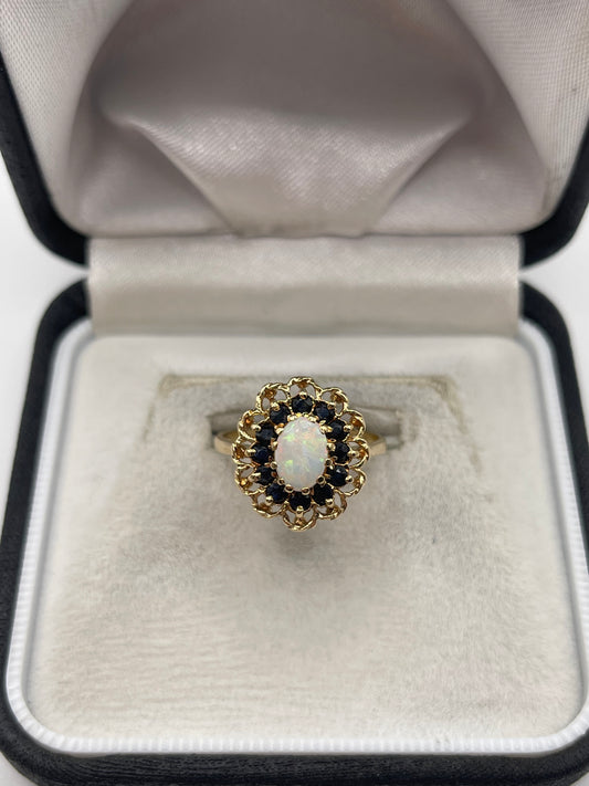 9ct gold opal and sapphire ring