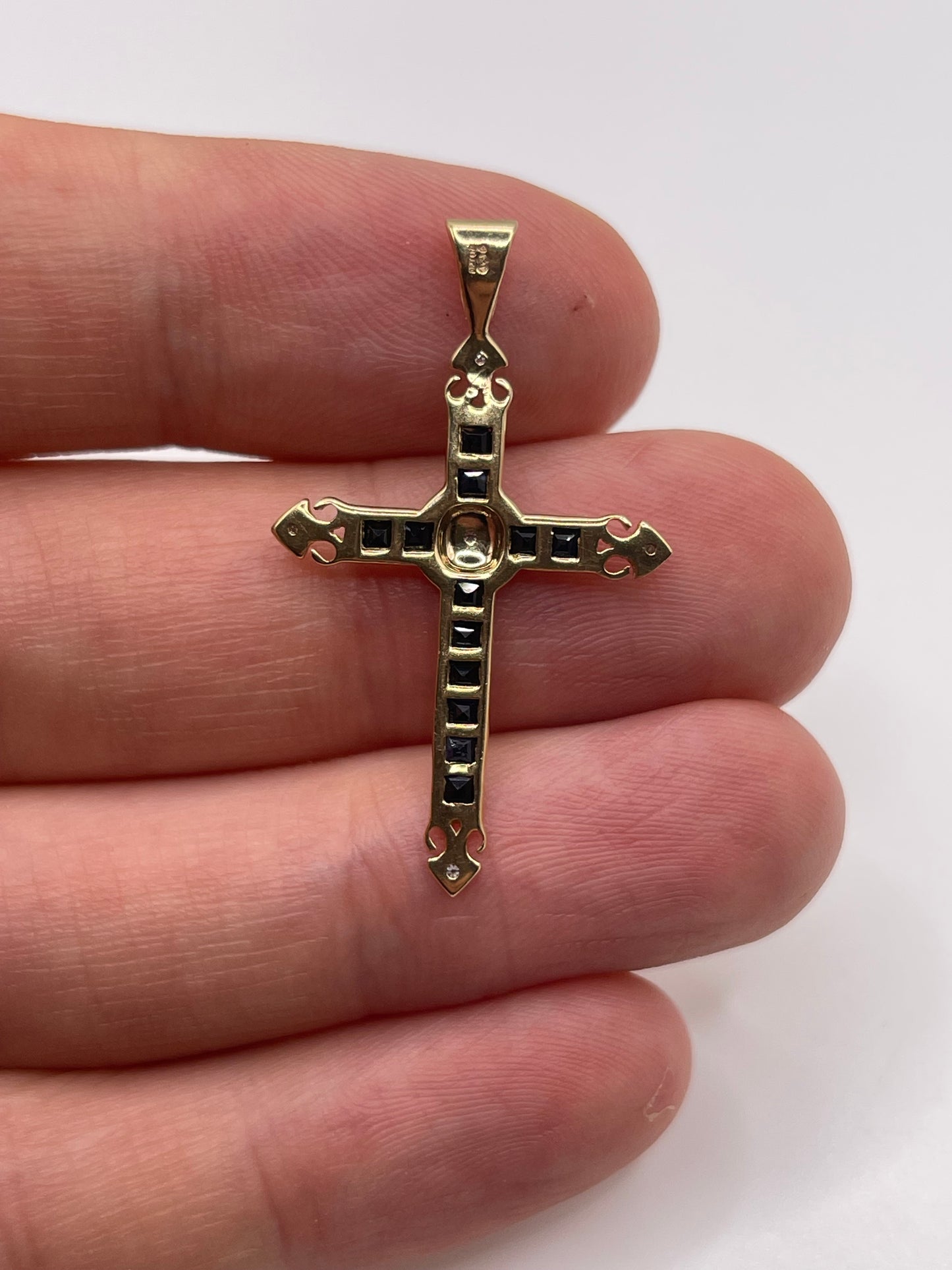 9ct gold sapphire and diamond cross pendant
