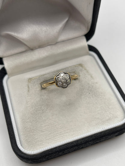 9ct gold platinum diamond cluster ring