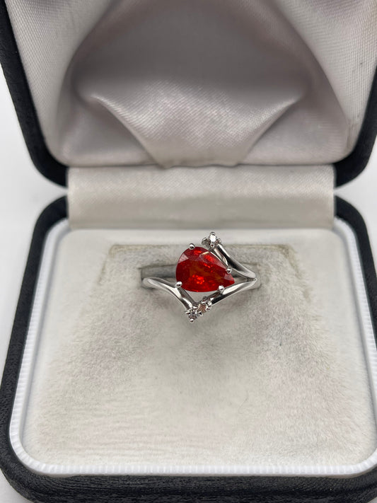 9ct white gold orange sapphire and zircon ring