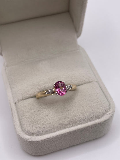 9ct gold pink topaz and diamond ring