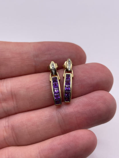 9ct gold amethyst and diamond earrings