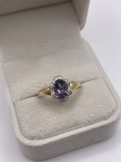 9ct gold iolite and diamond ring