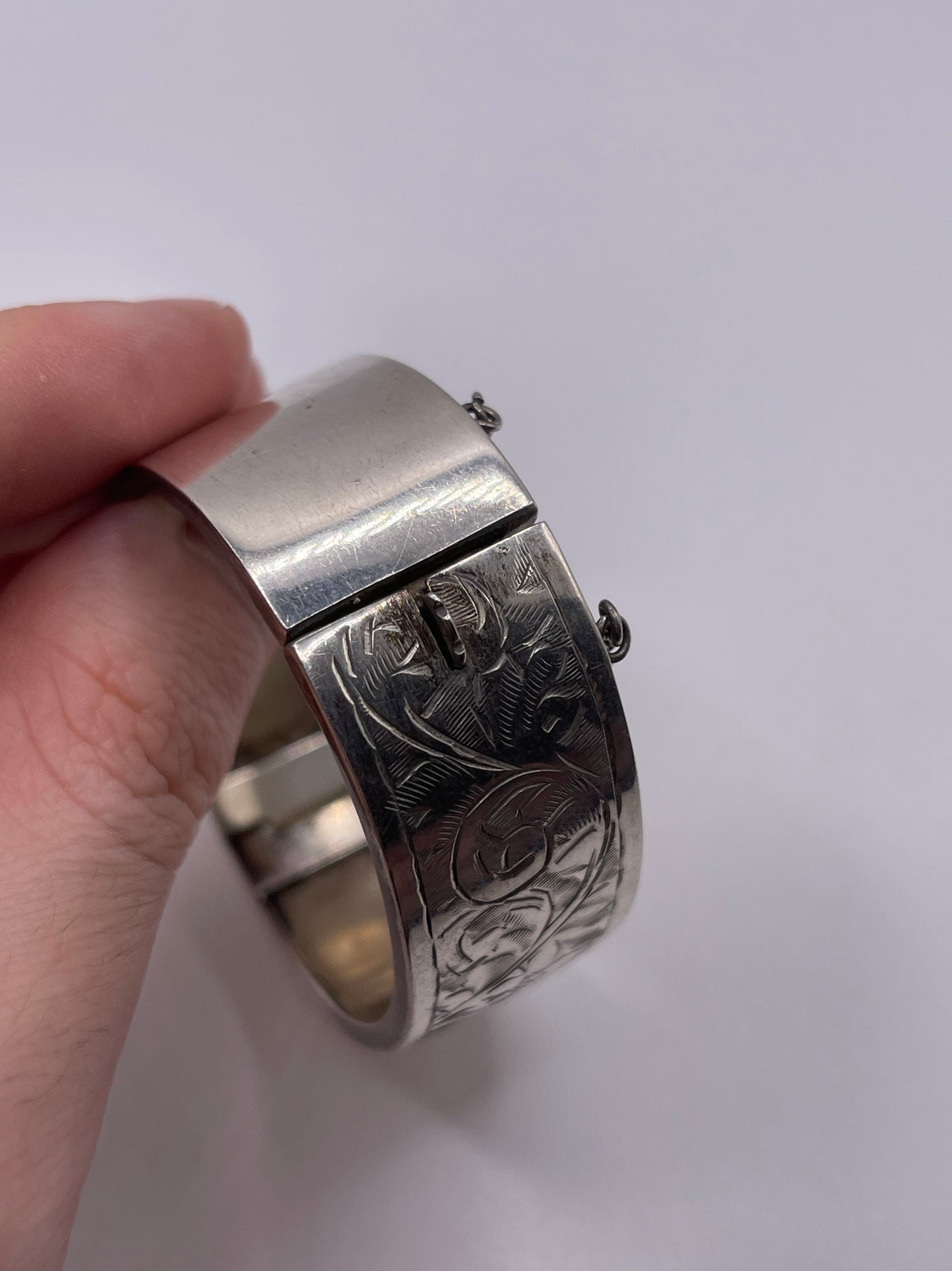 Engraved silver bangle