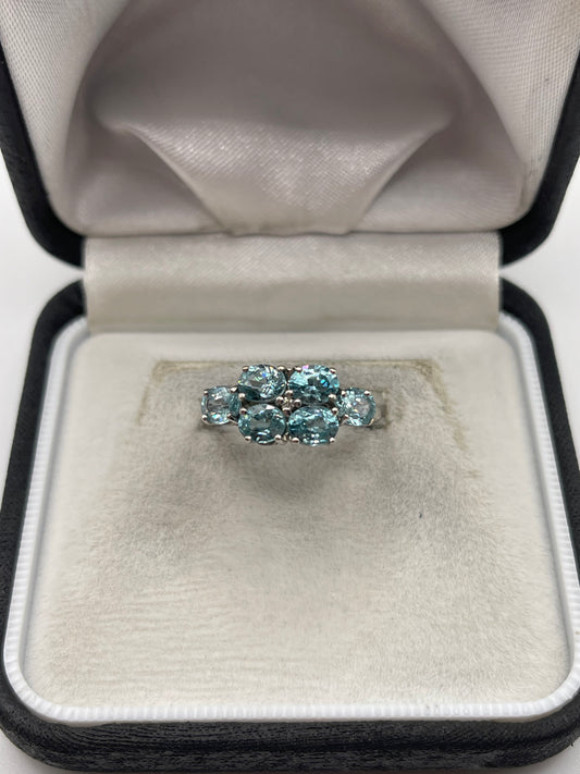 9ct white gold blue zircon and diamond ring
