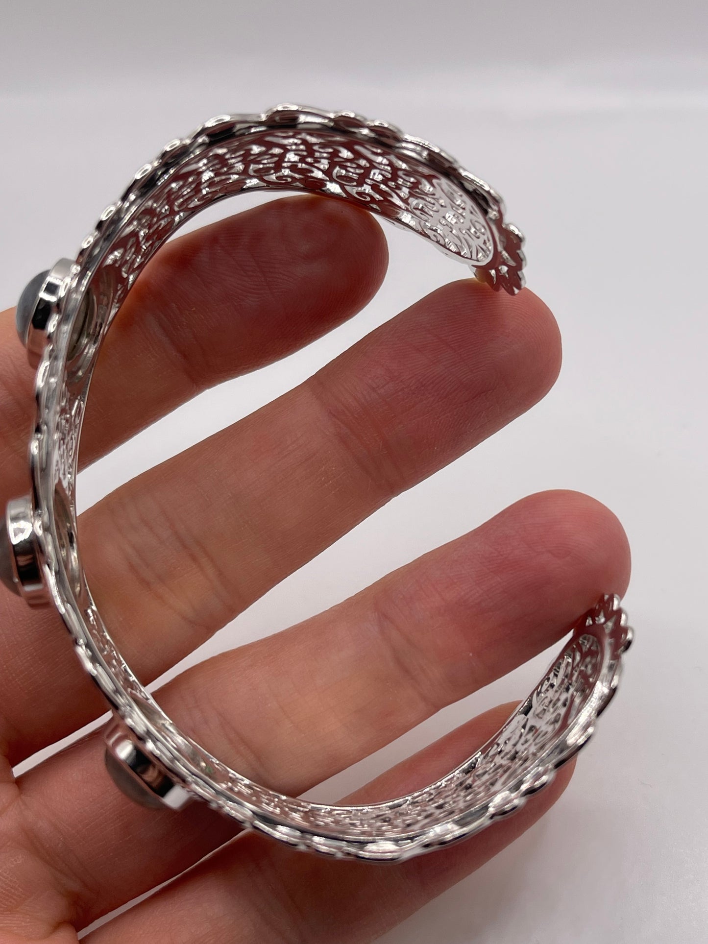 Silver labradorite bangle