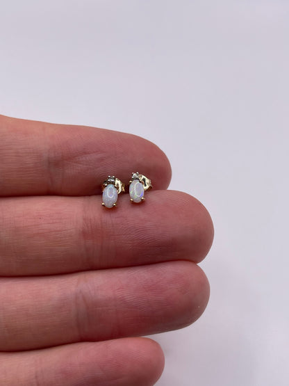 9ct gold opal and diamond earrings