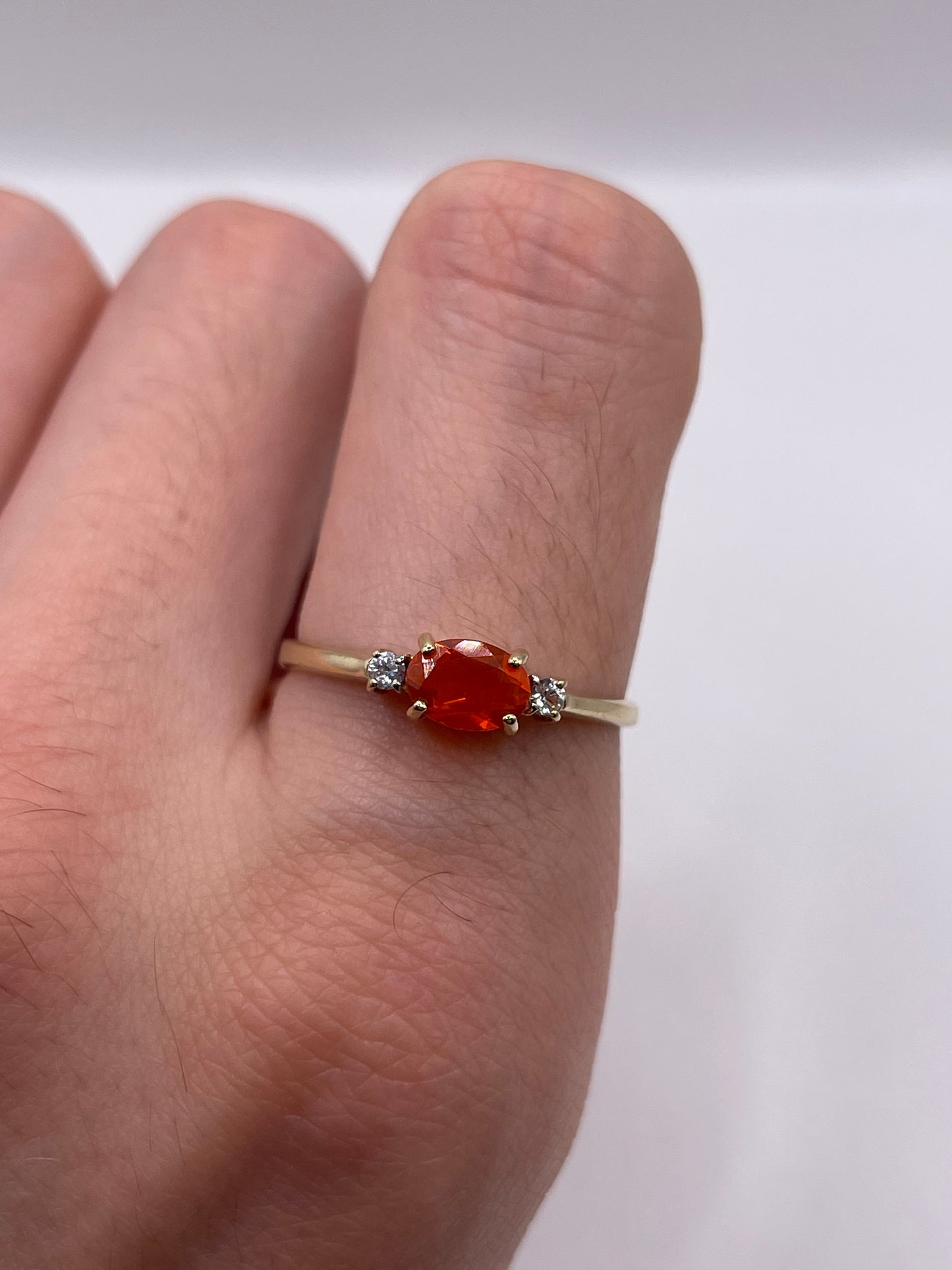 9ct gold fire opal and zircon ring