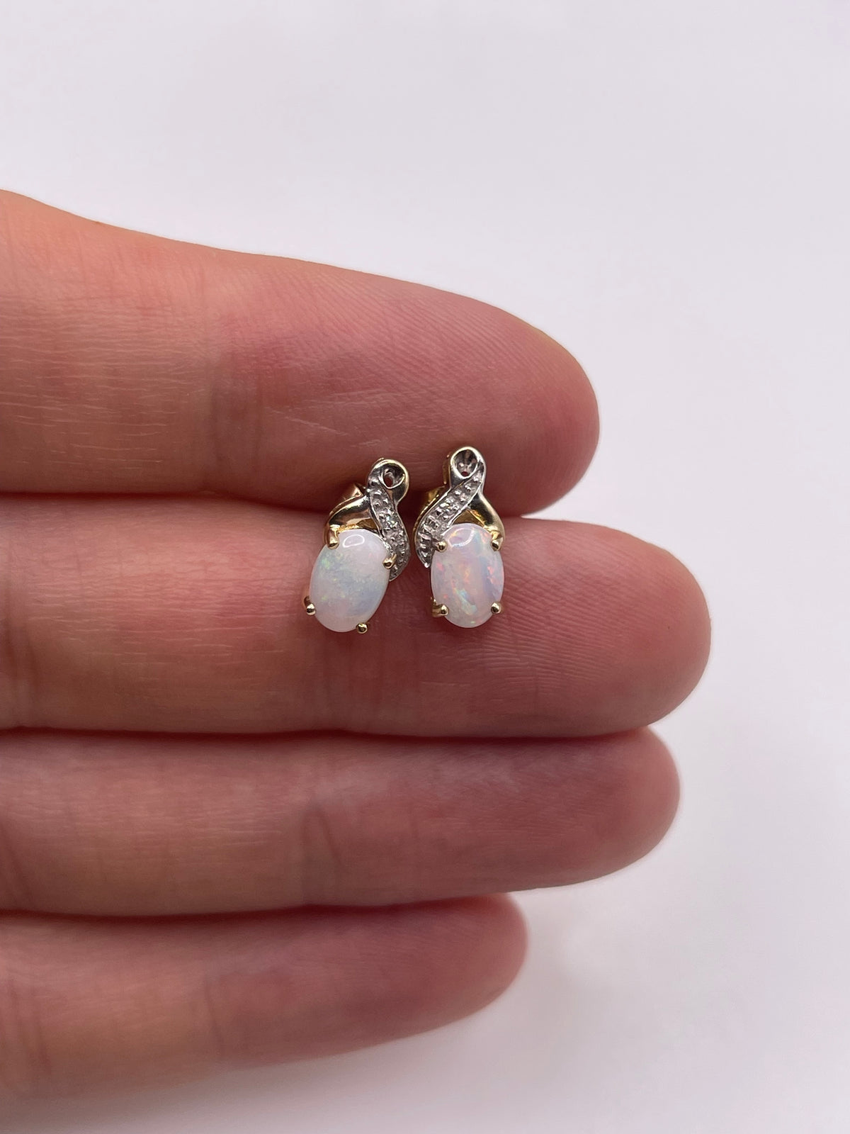 9ct gold opal and diamond earrings