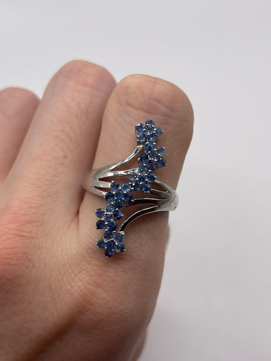 Silver sapphire cluster ring