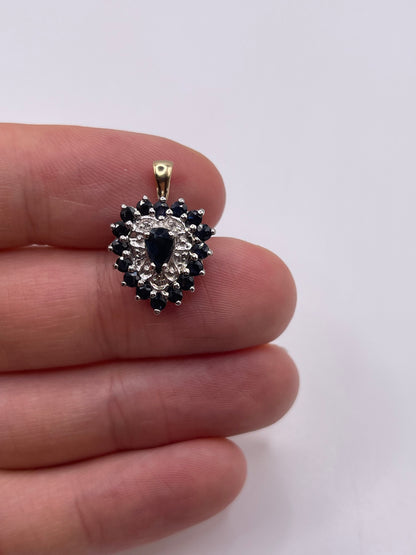 9ct gold sapphire and diamond heart pendant