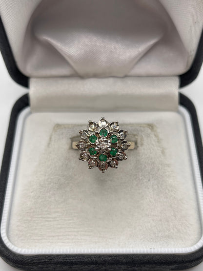 9ct gold emerald and diamond ring