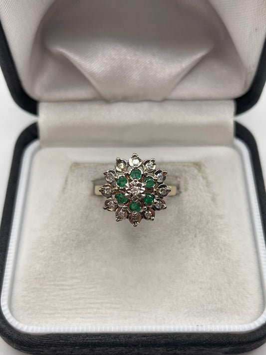 9ct gold emerald and diamond ring