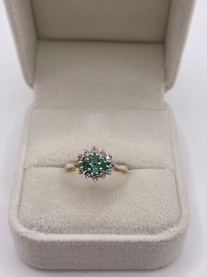9ct gold emerald and diamond ring