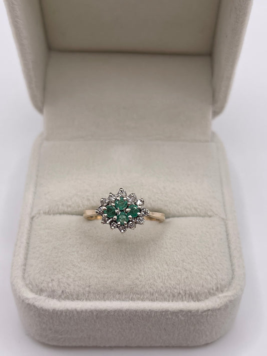 9ct gold emerald and diamond ring
