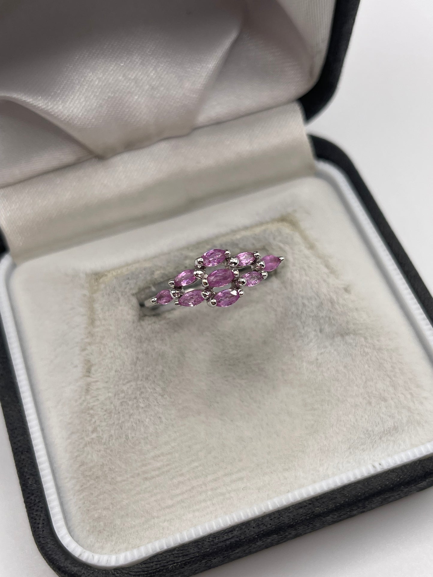 9ct white gold pink sapphire cluster ring