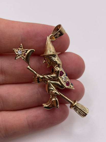9ct gold articulated witch pendant