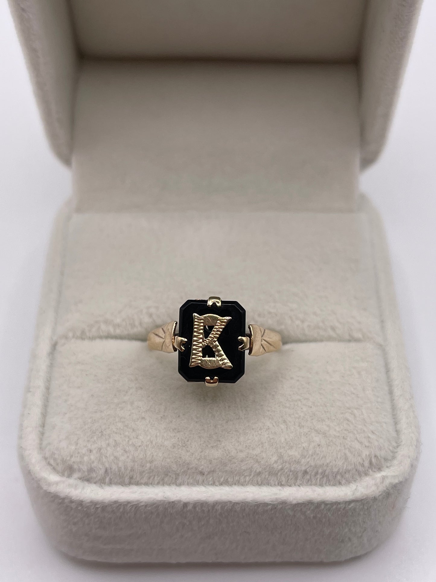 9ct gold onyx initial ring