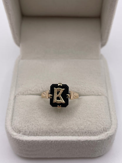 9ct gold onyx initial ring