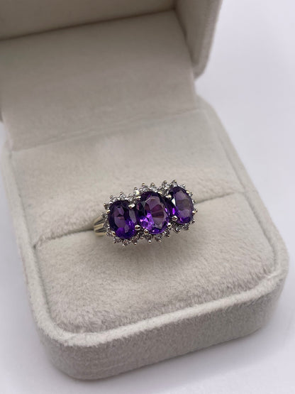 9ct gold amethyst and diamond ring