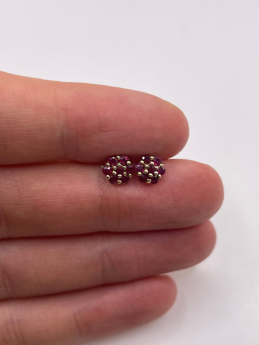9ct gold ruby cluster earrings