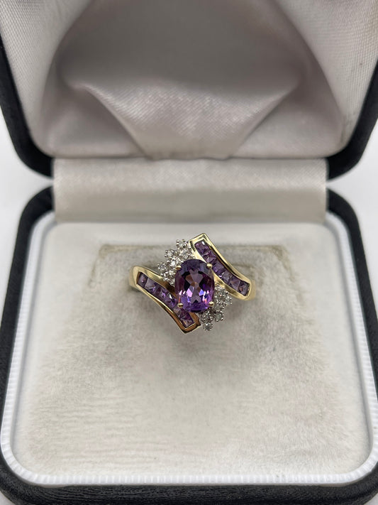 9ct gold amethyst and diamond ring