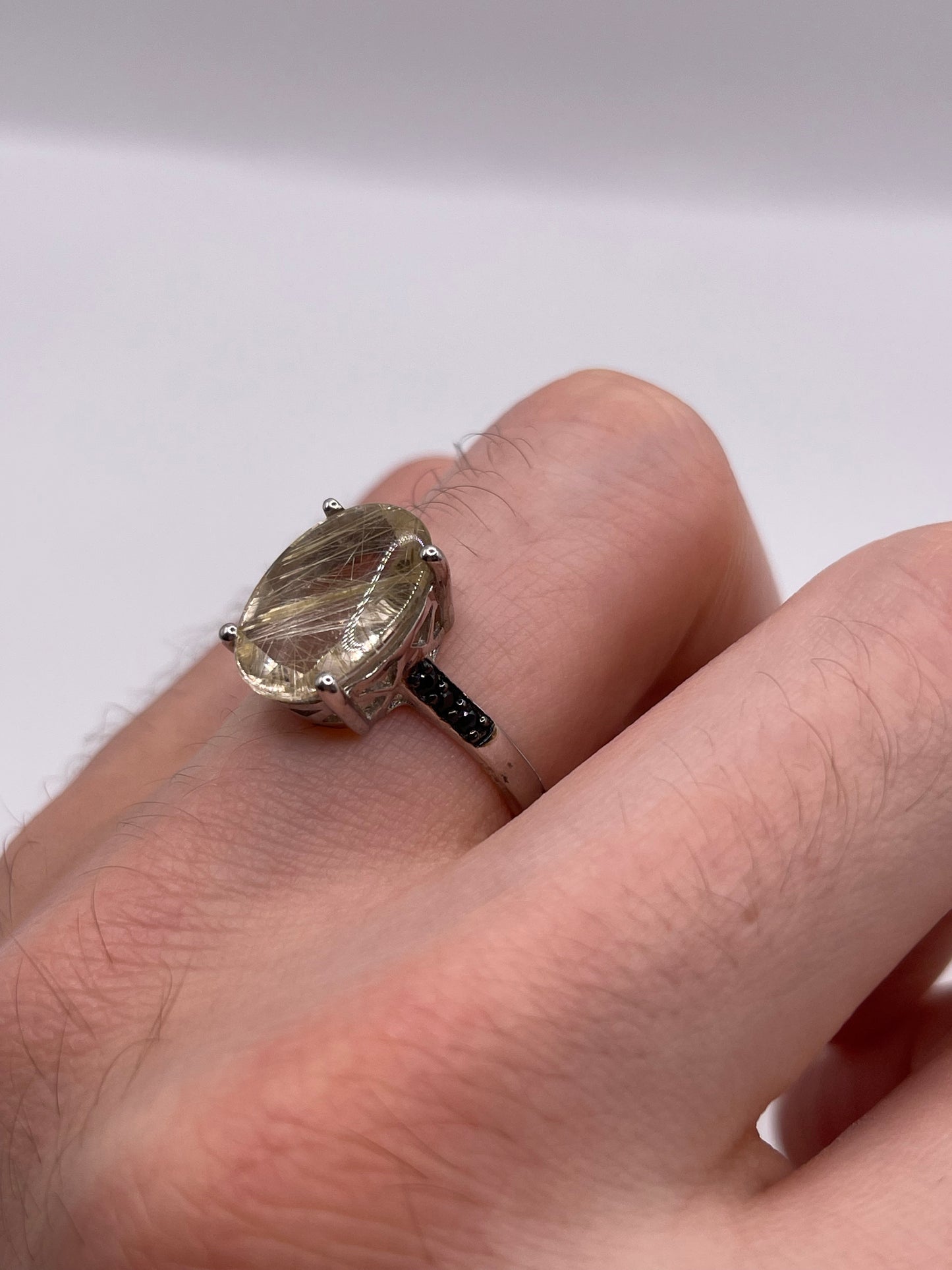 Silver rutile quartz and spinel ring