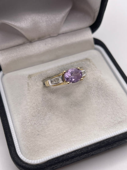 9ct gold amethyst and diamond ring