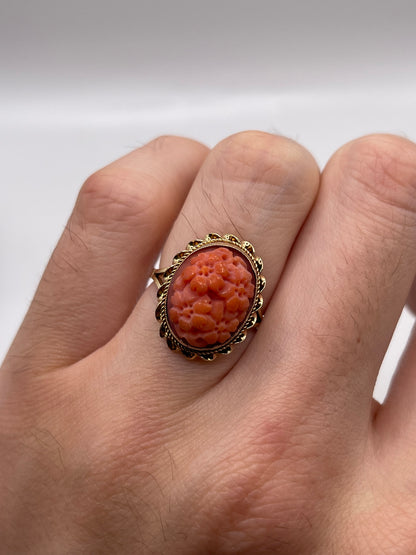 9ct gold carved coral ring