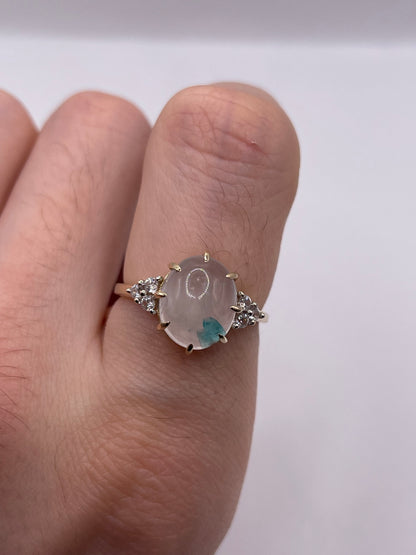 9ct gold cabochon gemstone and zircon ring