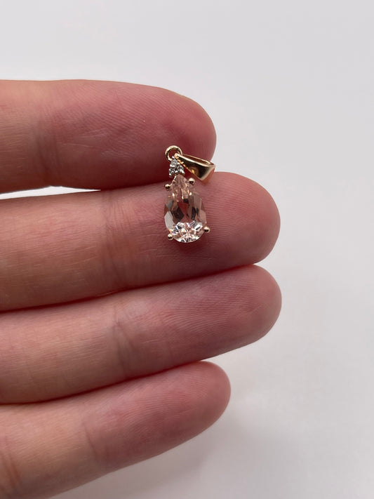9ct rose gold morganite and diamond pendant