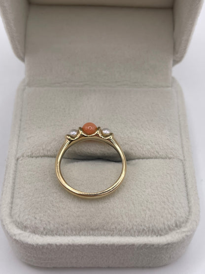 9ct gold coral and pearl ring