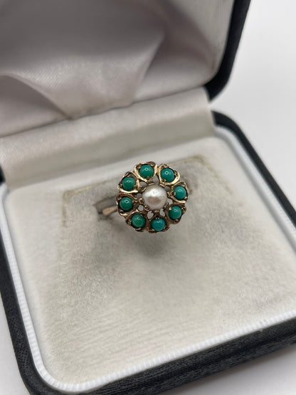 9ct gold turquoise and pearl ring