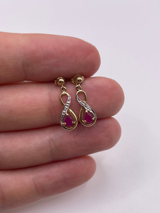 9ct gold ruby and diamond earrings