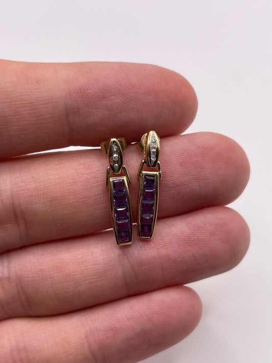 9ct gold amethyst and diamond earrings