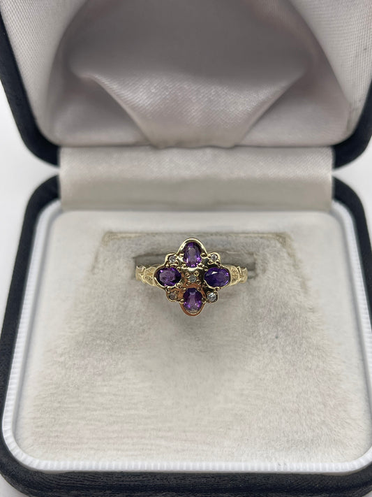 9ct gold amethyst and diamond ring